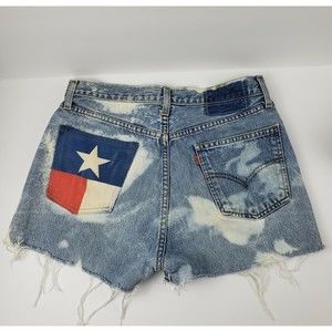 The Laundry Room Bleached Denim Texas Flag Shorts Sz M Redone Levis 615